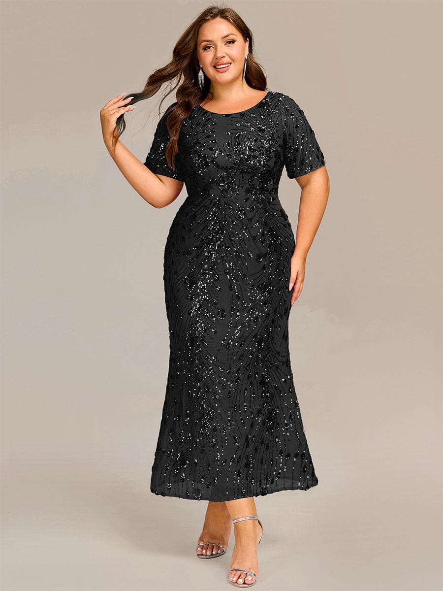 Plus Size Sequin Mermaid Mother of the Bride Dress #color_Black