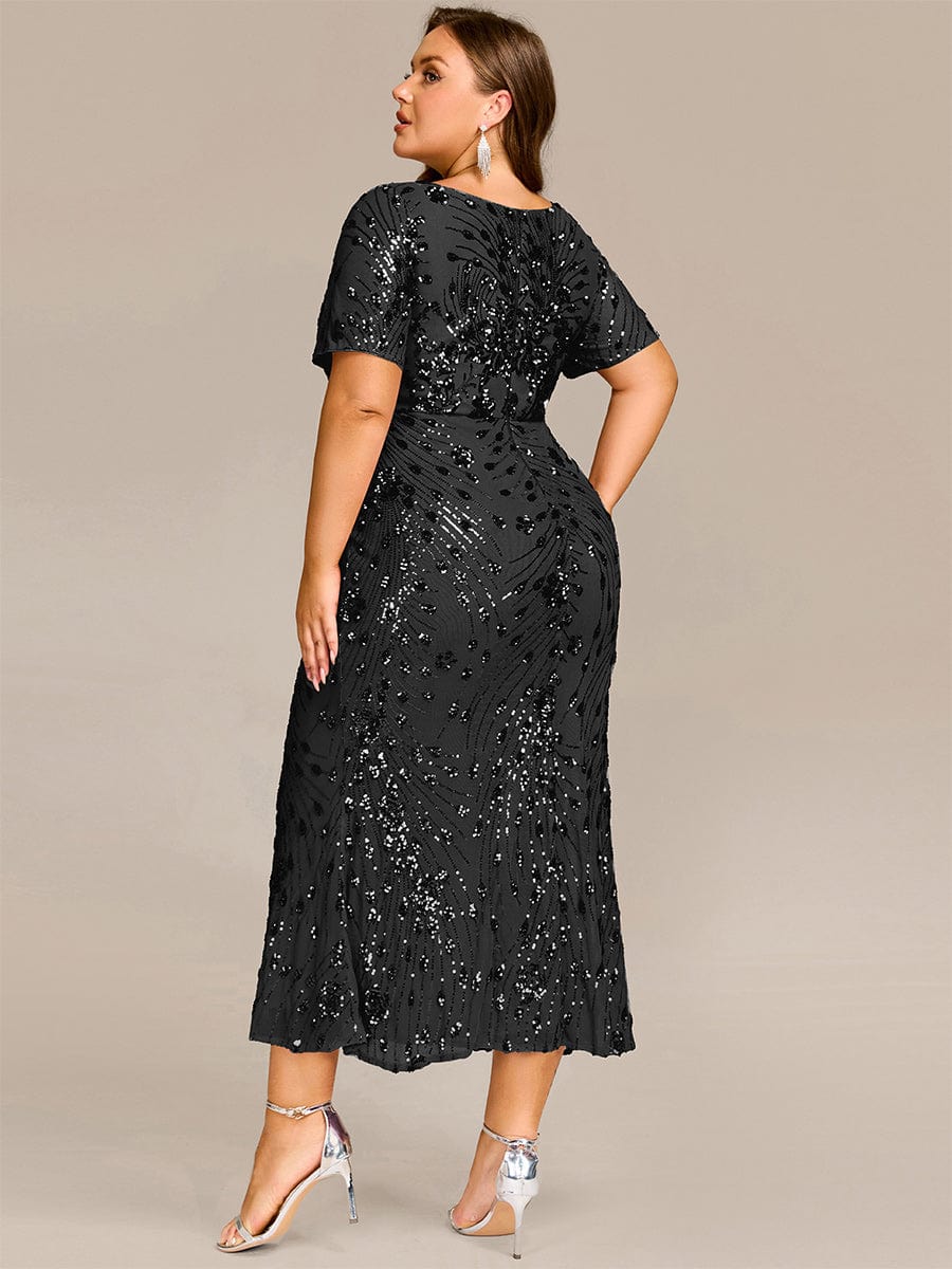 Plus Size Sequin Mermaid Mother of the Bride Dress #color_Black