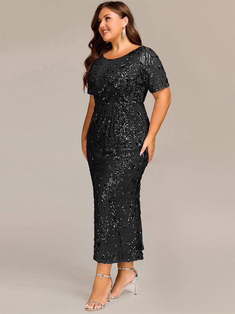 Plus Size Sequin Mermaid Mother of the Bride Dress #color_Black
