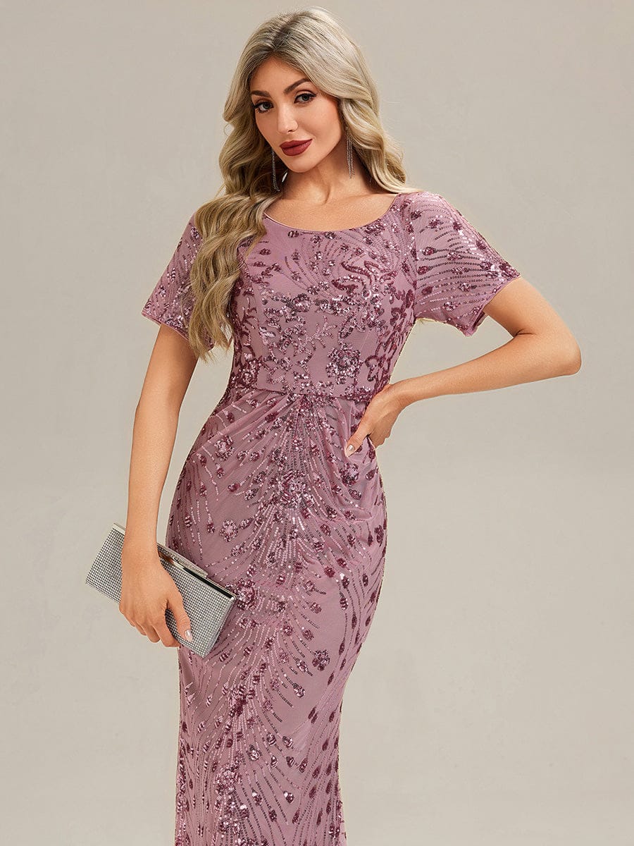 Sequin Mermaid Round Neck Dress #color_Purple Orchid