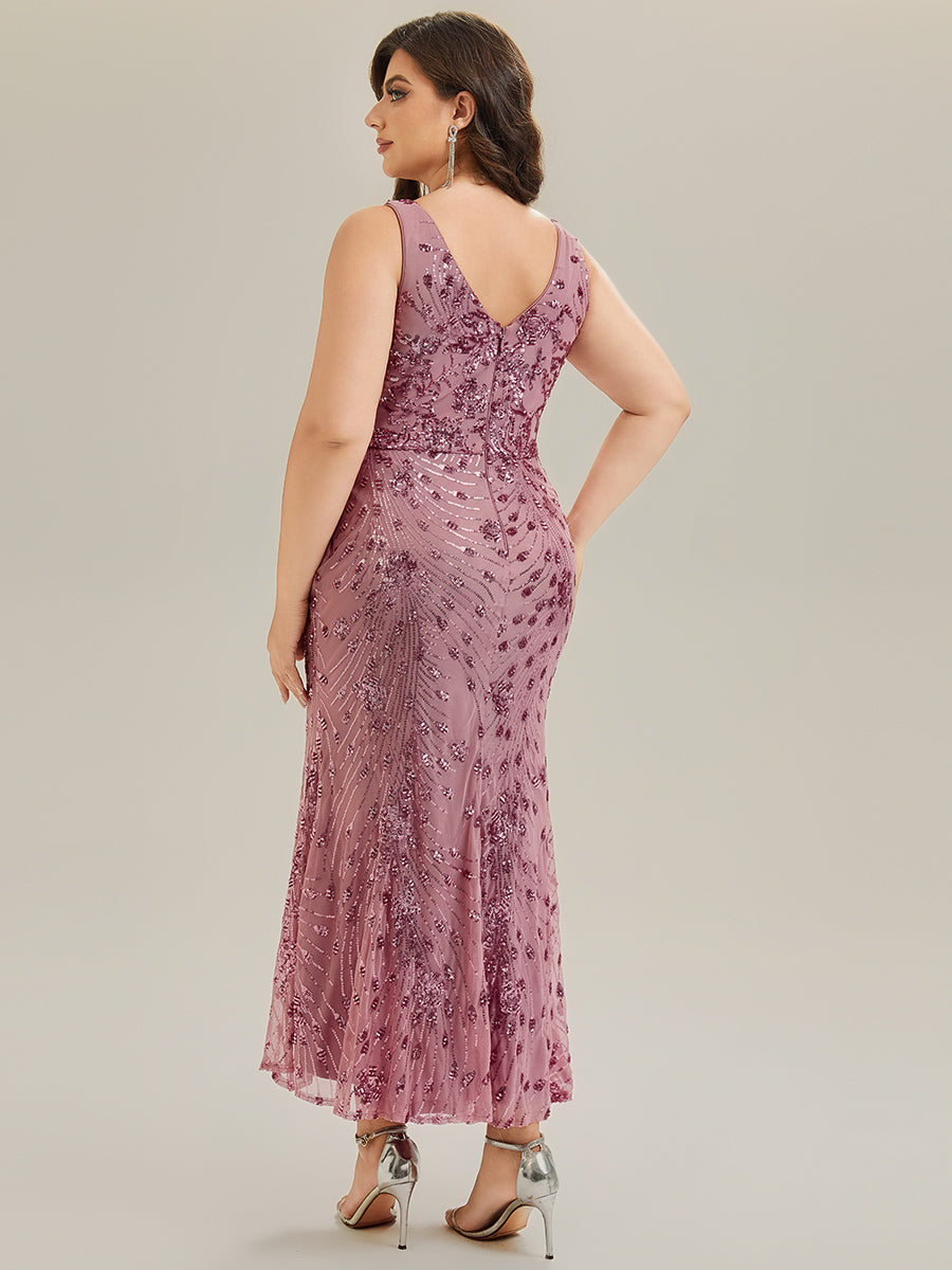 Knotted Sequin Sleeveless Bodycon Evening Dress #color_Purple Orchid