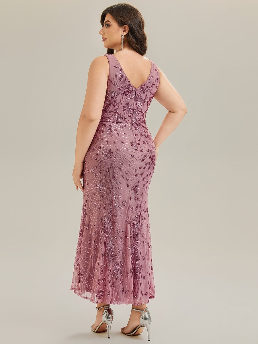 Plus Size Bodycon Sequin Slit Wedding Guest Dress #color_Purple Orchid