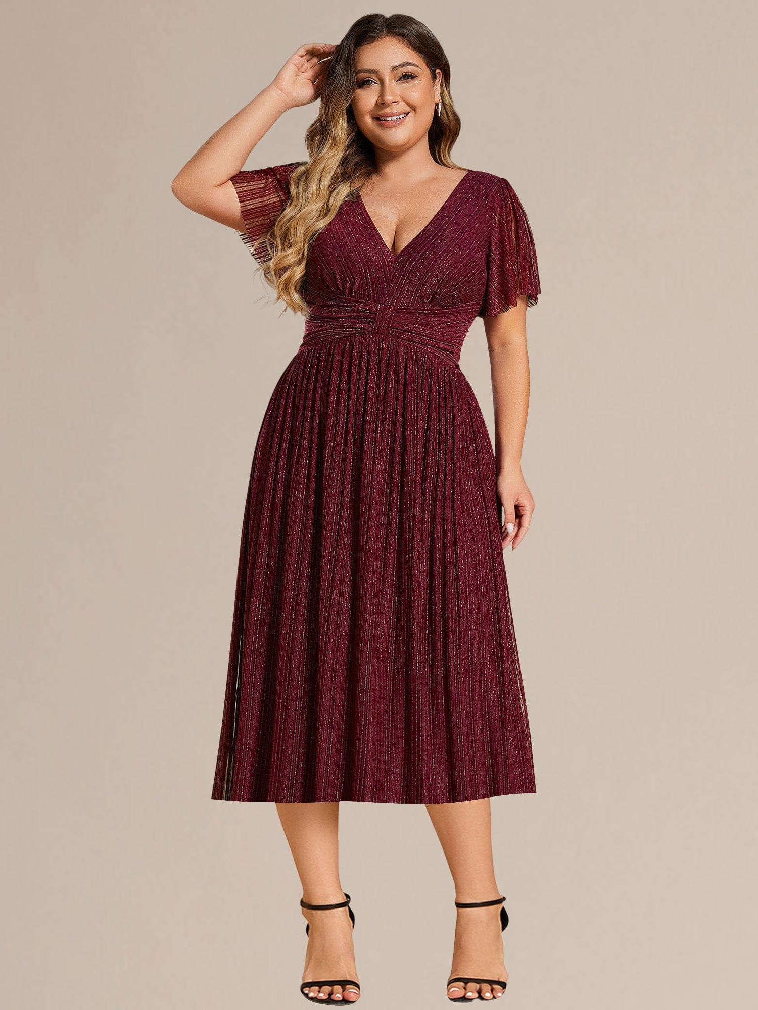 Plus size Glittery Formal Evening Dresses #color_Burgundy