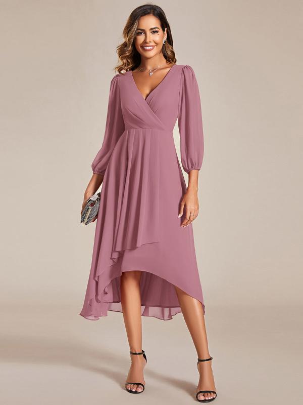 ever BRIAR|3/4 Sleeves Asymmetrical Hem A-Line Midi Wedding Guest Dress