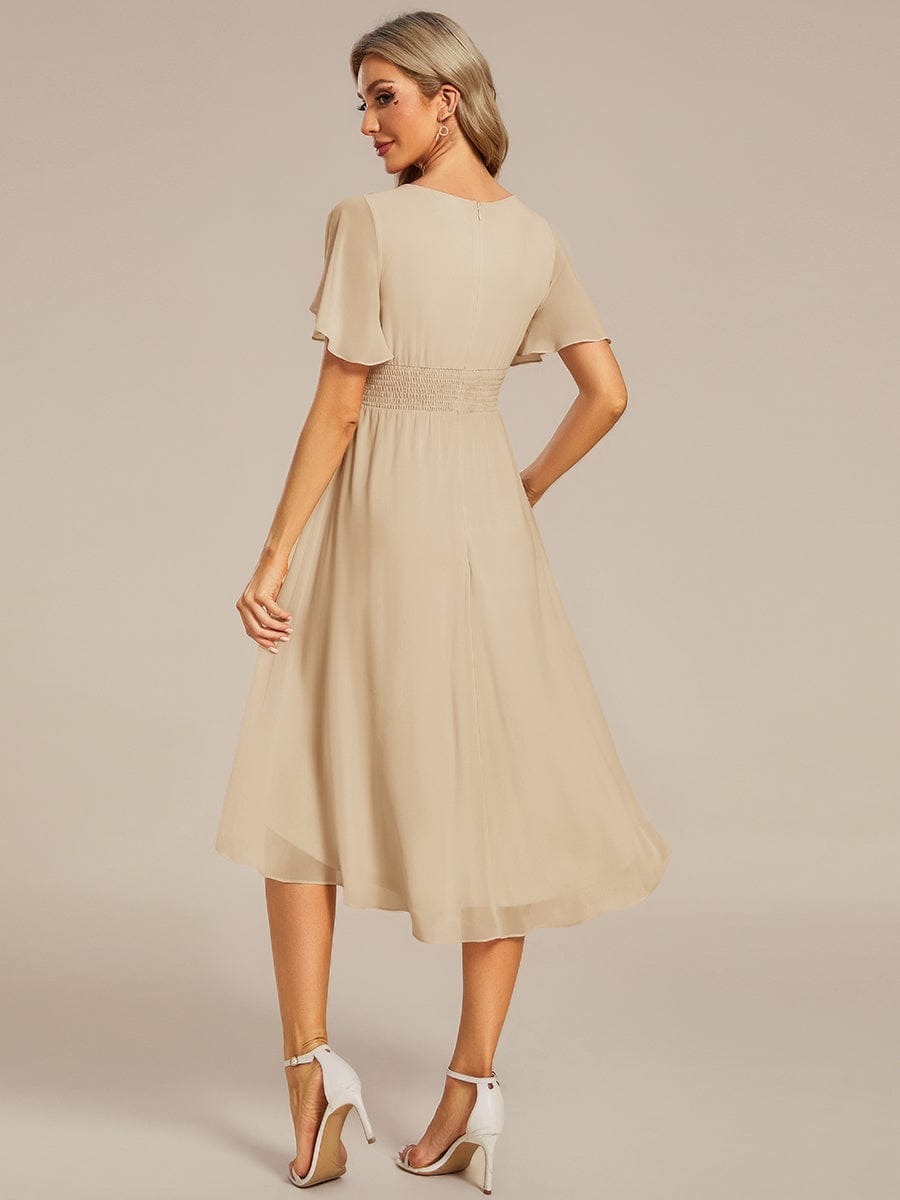 Flowy Chiffon Round Neckline A-Line Knee Length Bridesmaid Dress #color_Champagne