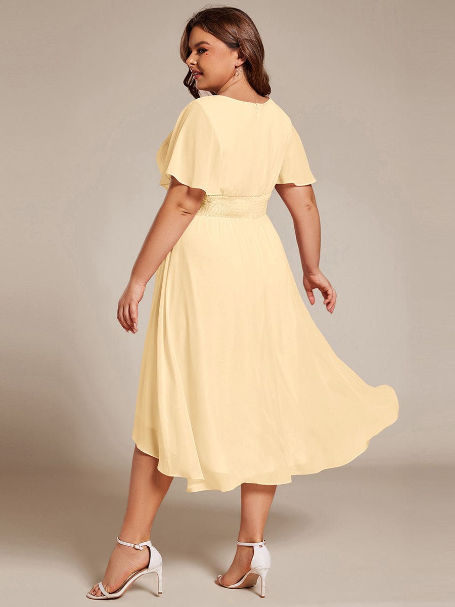 Flowy Chiffon Round Neckline A-Line Knee Length Wedding Guest Dress #color_Eucalyptus ever EDEN|Flowy Chiffon Round Neckline A-Line Knee Length Wedding Guest Dress