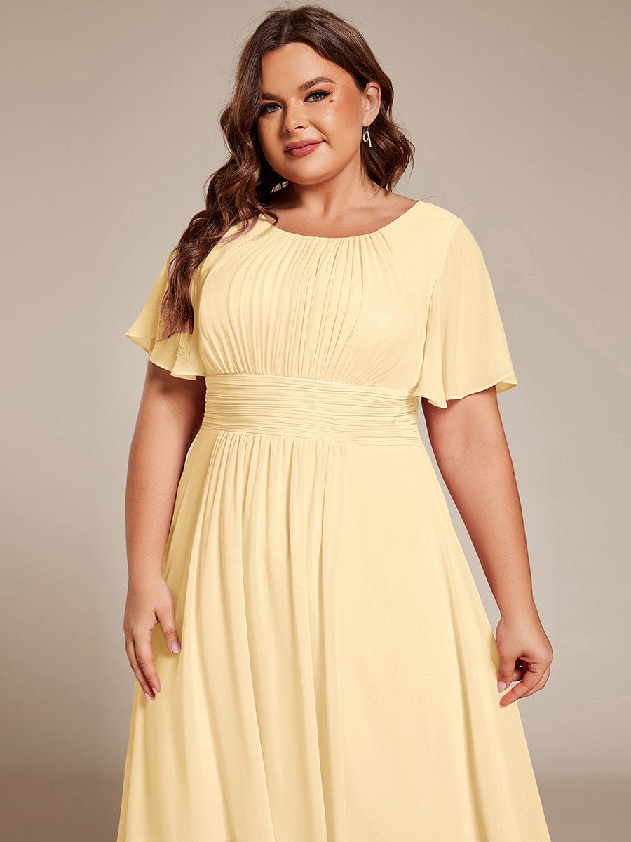 Flowy Chiffon Round Neckline A-Line Knee Length Wedding Guest Dress #color_Eucalyptus ever EDEN|Flowy Chiffon Round Neckline A-Line Knee Length Wedding Guest Dress