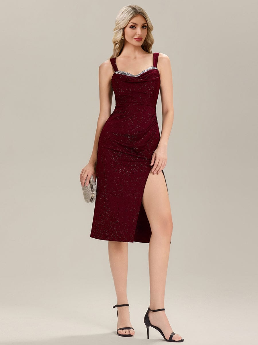 Lace-Up Glitter Sleeveless Wedding Guest Dress #color_Burgundy