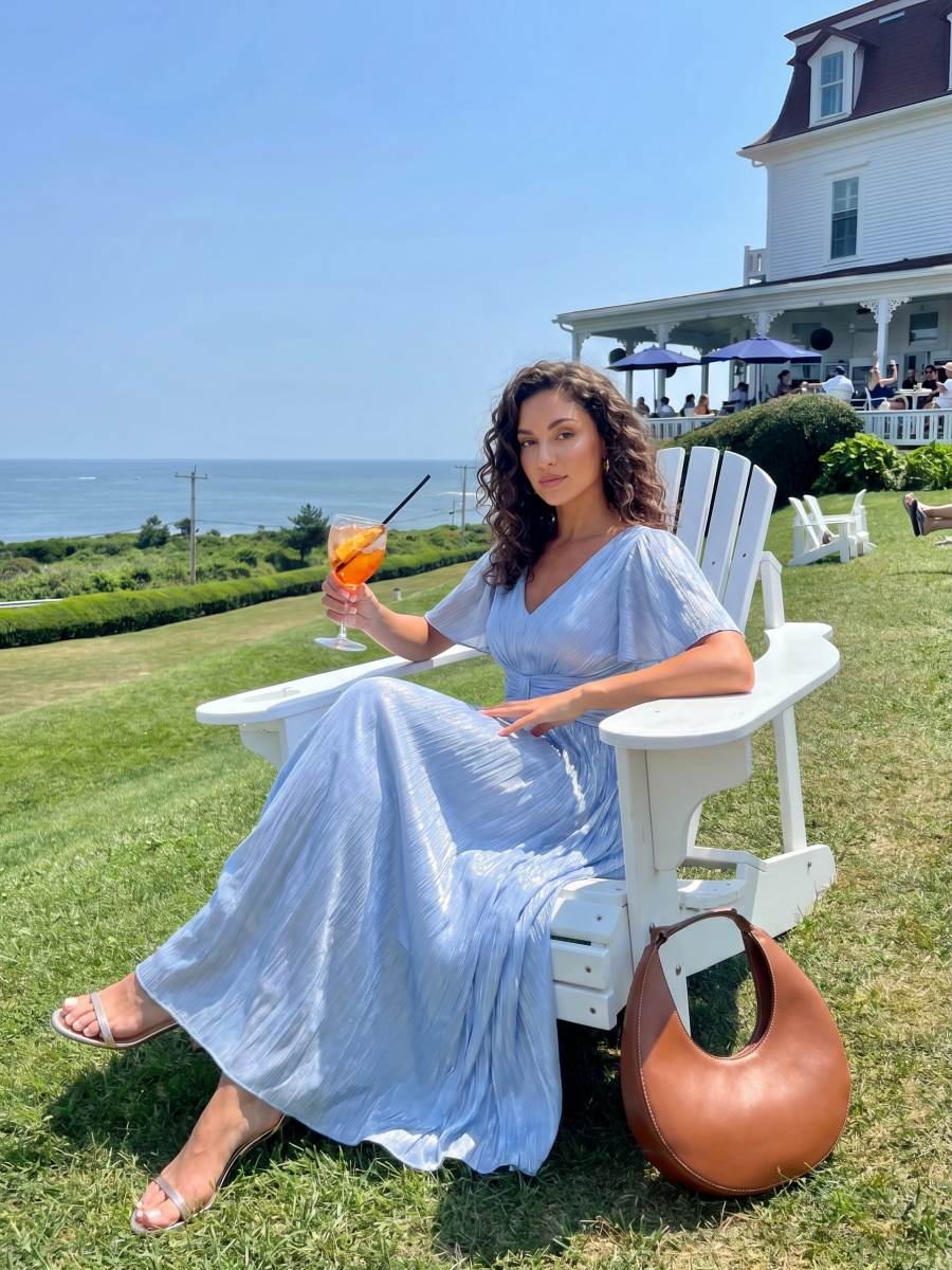 Ruffled Sea-island Ruffle Sleeve Midi Wedding Guest Dress #color_Light Dusty Blue
