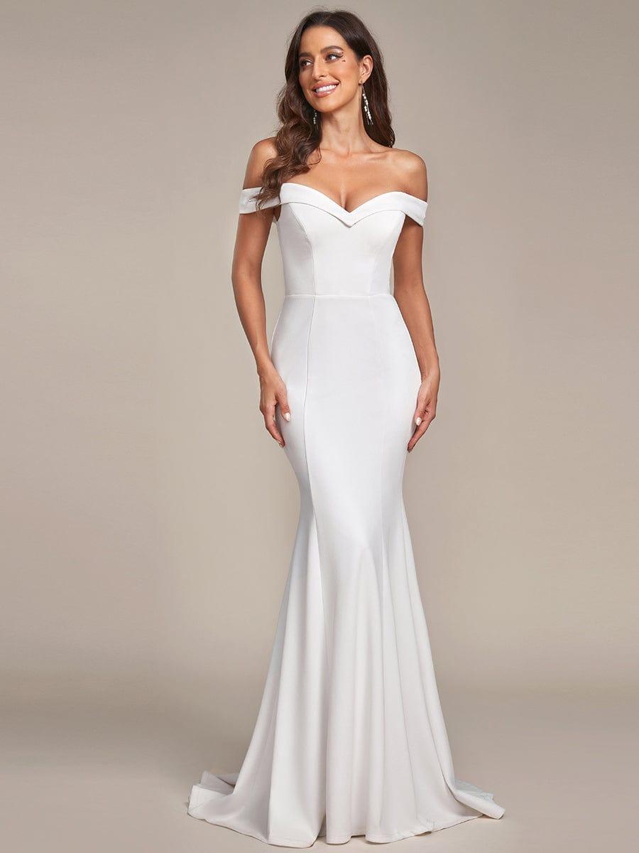 Off the Shoulder Mermaid Corset Eloping Dress for Wedding #color_Cream Off the Shoulder Mermaid Corset Eloping Dress for Wedding