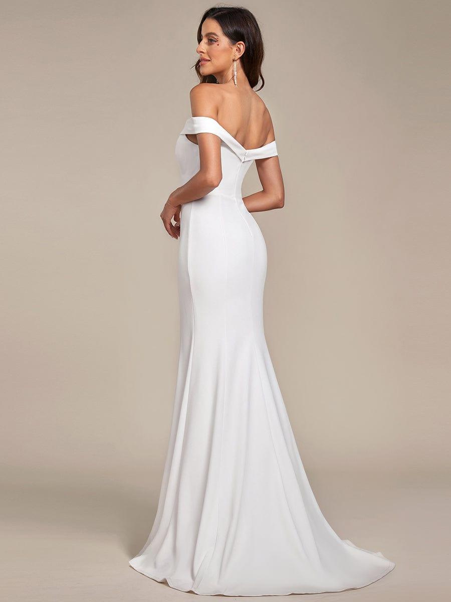 Off the Shoulder Mermaid Corset Eloping Dress for Wedding #color_Cream Off the Shoulder Mermaid Corset Eloping Dress for Wedding