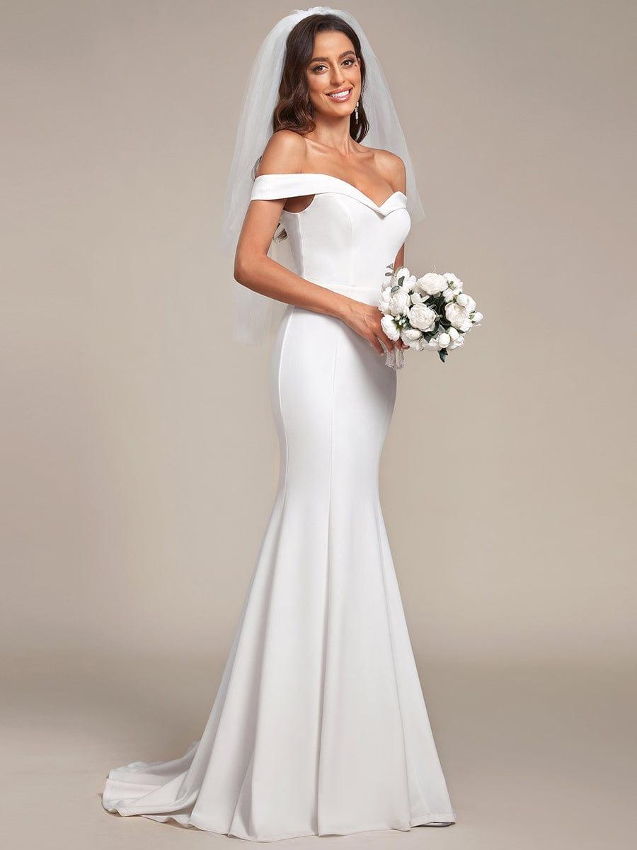Off the Shoulder Mermaid Corset Eloping Dress for Wedding #color_Cream Off the Shoulder Mermaid Corset Eloping Dress for Wedding