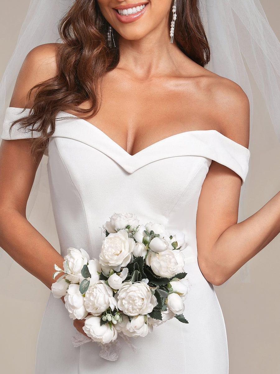 Off the Shoulder Mermaid Corset Eloping Dress for Wedding #color_Cream Off the Shoulder Mermaid Corset Eloping Dress for Wedding