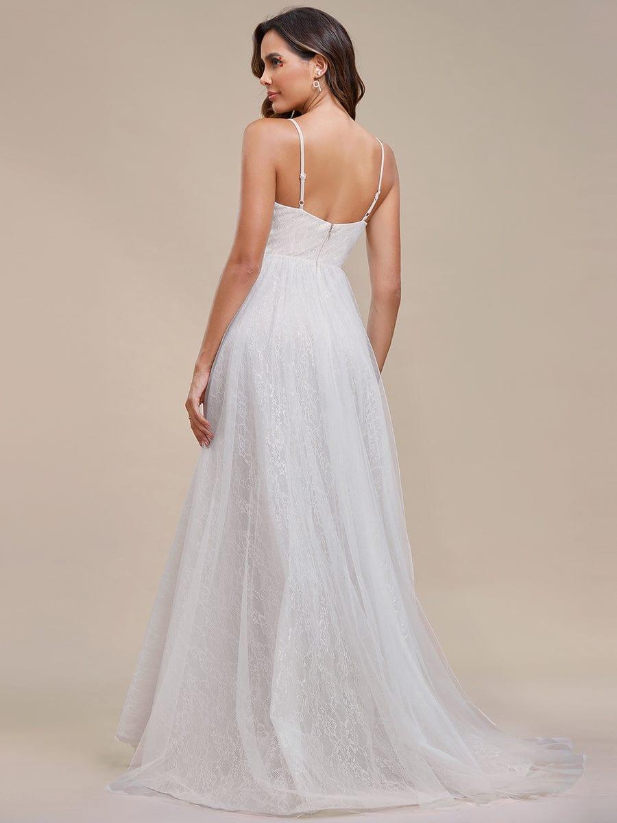 Spaghetti Strap Waist Pearl Sweetheart Collar Tulle Wedding Dress with Lace