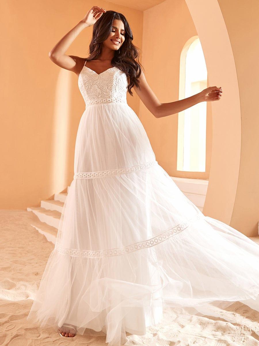 Lace Applique Tulle Spaghetti Strap Wedding Dress