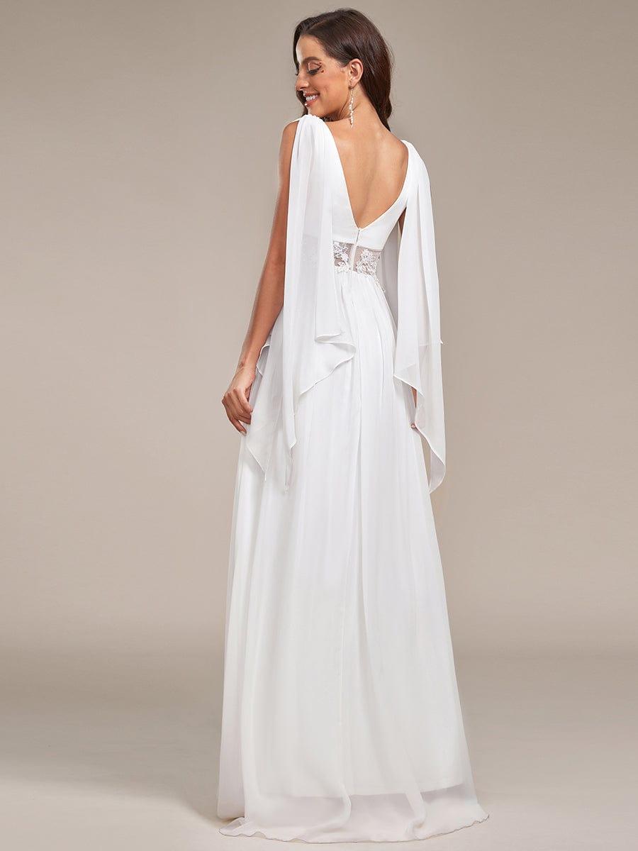 Illusion Lace V-Neck Cape Sleeves A-Line Wedding Dress #color_Cream Custom Size Cape Sleeves Lace Floral V-Neck Maxi Wedding Dress
