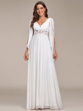 Custom Size Cape Sleeves Lace Floral V-Neck Maxi Wedding Dress
