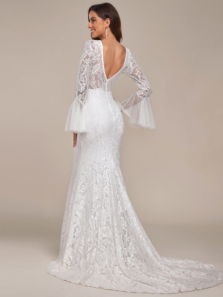 Custom Size Sweetheart Long Sleeve Lace Mermaid Wedding Dress #color_Cream Custom Size Sweetheart Long Sleeve Lace Mermaid Wedding Dress