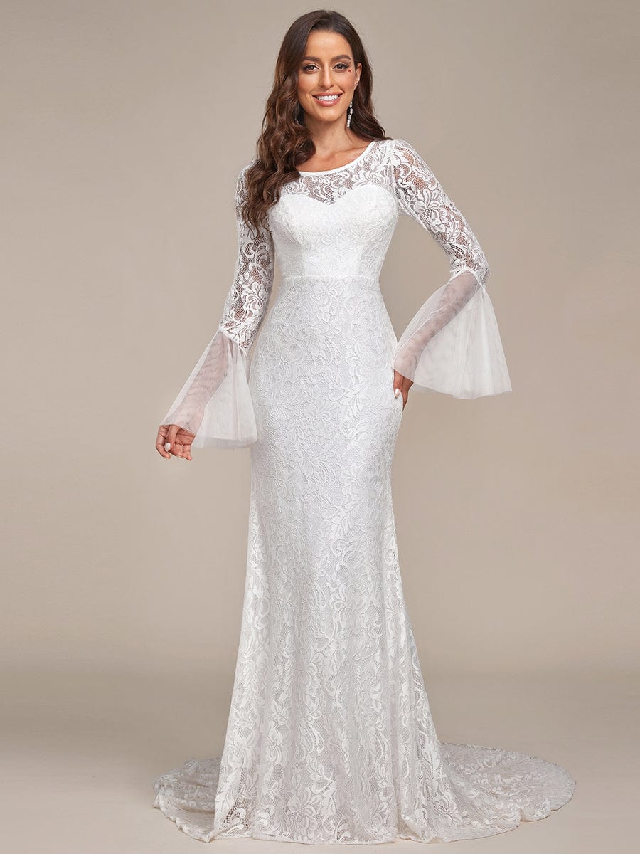 Custom Size Sweetheart Long Sleeve Lace Mermaid Wedding Dress #color_Cream