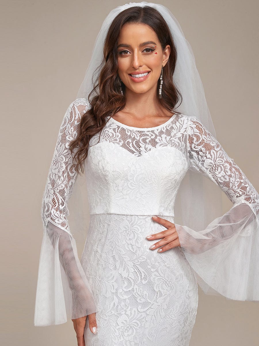 Custom Size Sweetheart Long Sleeve Lace Mermaid Wedding Dress