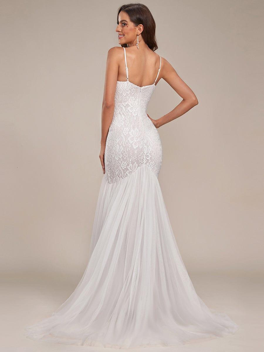 Custom Size Floral Spaghetti Strap Lace Backless Long Mermaid Wedding Dress #color_Cream Custom Size Floral Spaghetti Strap Lace Backless Long Mermaid Wedding Dress