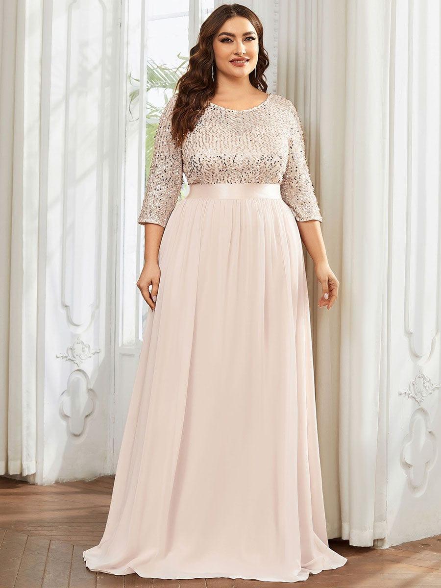 Sequin Round Neckline Dress with Chiffon #color_Blush