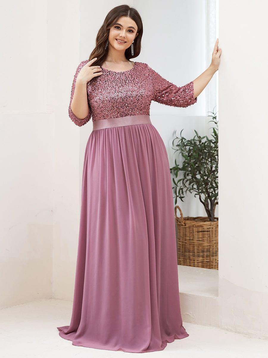 Sequin Round Neckline Dress with Chiffon #color_Purple Orchid