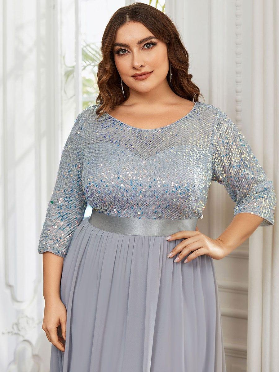 Sequin Round Neckline Dress with Chiffon #color_Silver