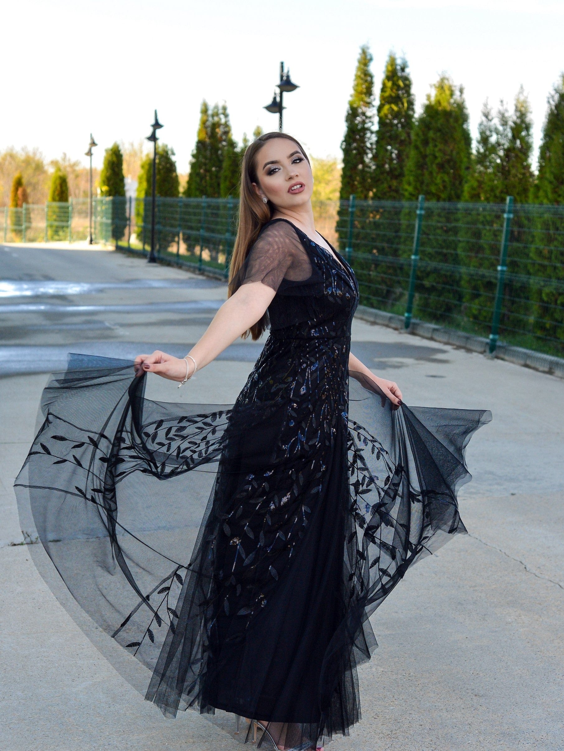 ever ASTRAL|Ruffle Sleeves Leaf Sequin Maxi Bridesmaid Dress Fan Photos 5