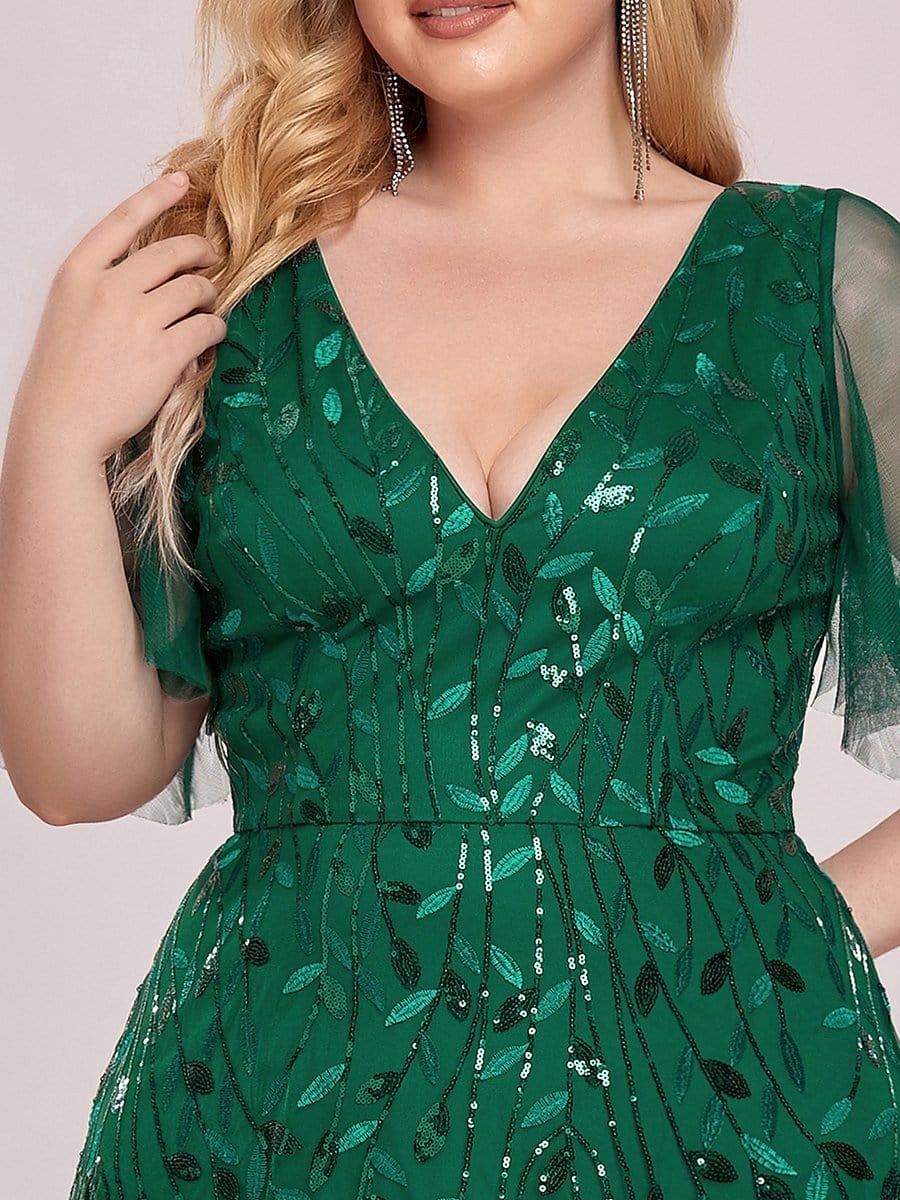 Elegant Ruffle Sleeves Maxi Sequin Mother of the Bride Dress #color_Dark Green