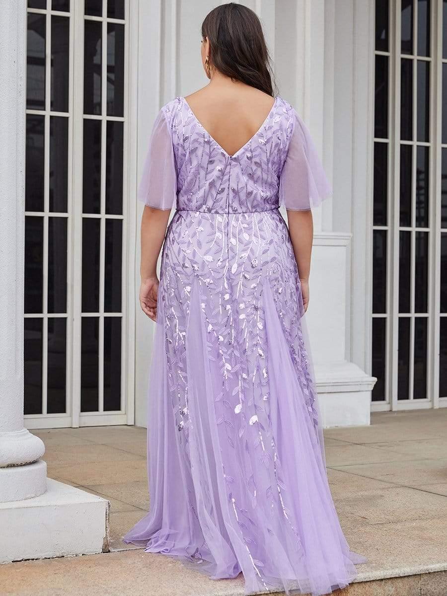Elegant Ruffle Sleeves Maxi Sequin Mother of the Bride Dress #color_Lavender
