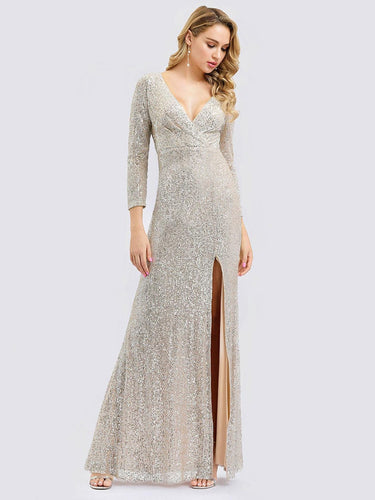 ever NYX|Shiny V Neck Sequin Long Sleeves Evening Dress