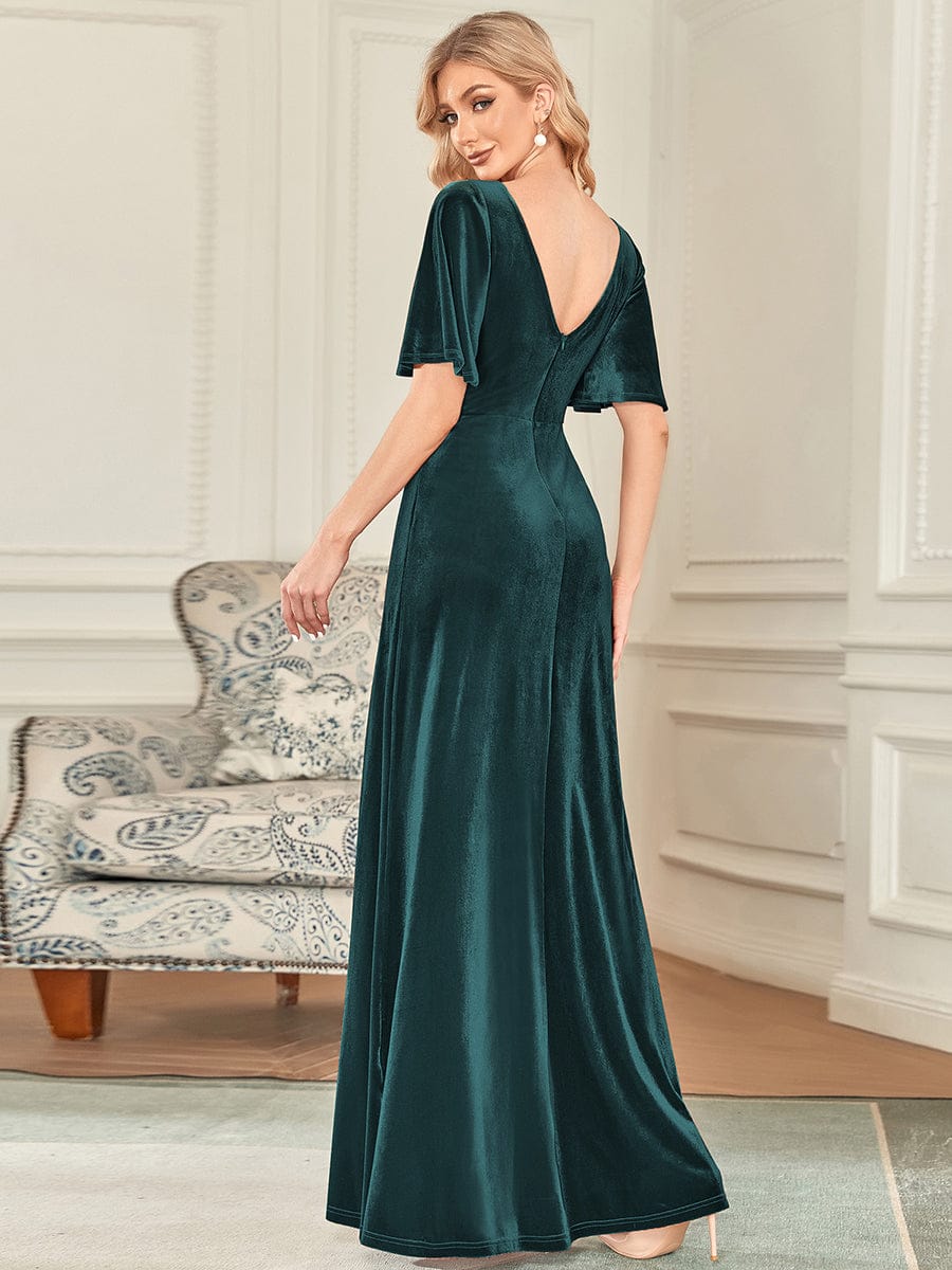 Vintage Plus Size Velvet Maxi Evening Dress #color_Dark Green