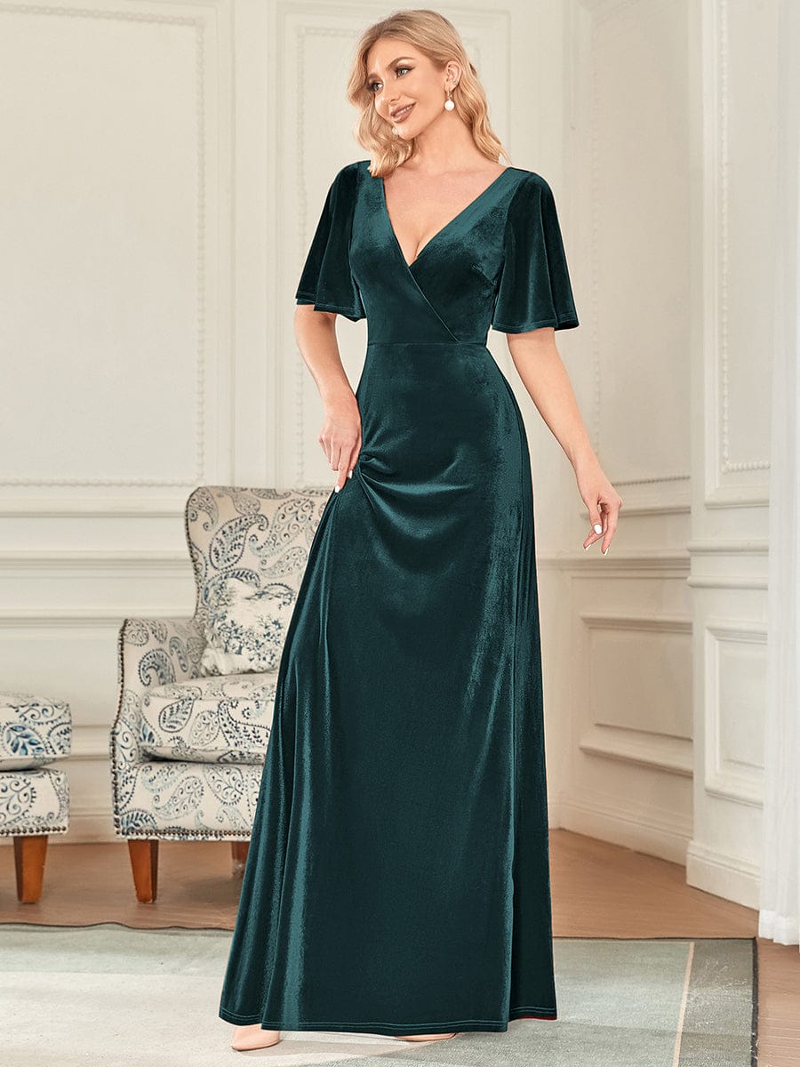 Vintage Plus Size Velvet Maxi Evening Dress #color_Dark Green