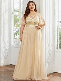 pretty SAPHIR|Plus Size Women's Embroidery Evening Dresses with Short Sleeve