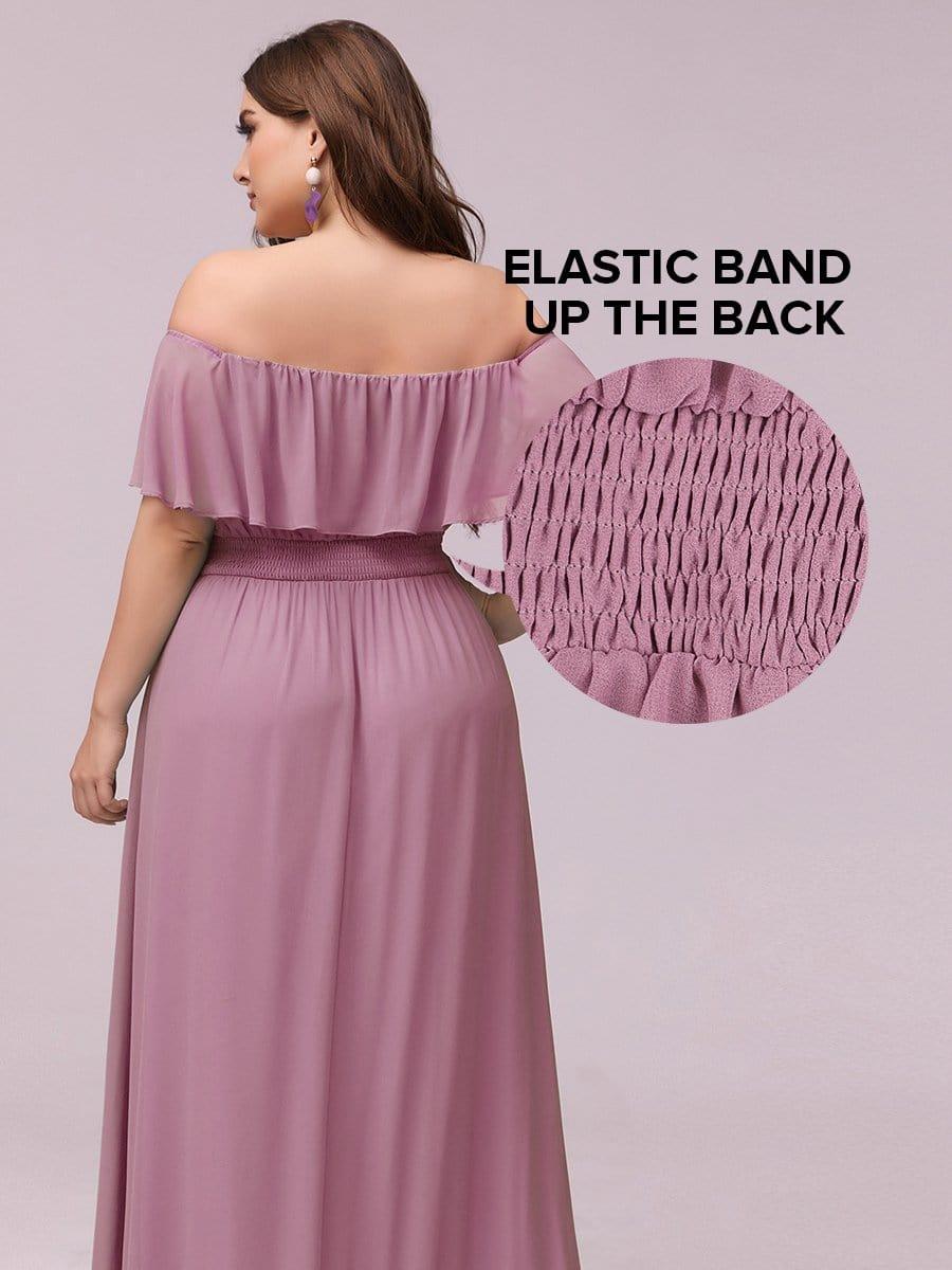 Off the Shoulder Ruffle Bodice Long Flowy Chiffon Bridesmaid Dress #color_Purple Orchid