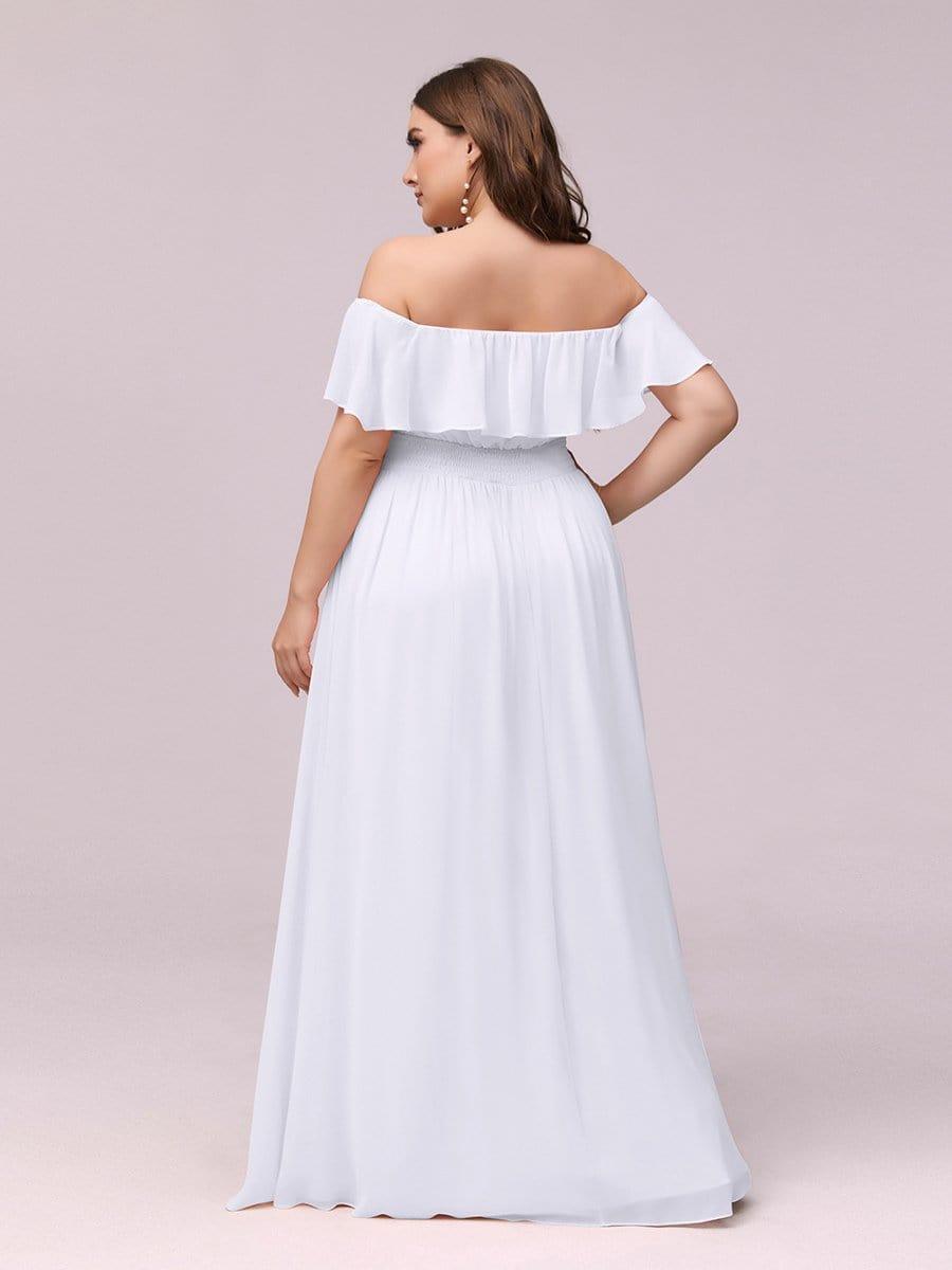 Off the Shoulder Ruffle Bodice Long Flowy Chiffon Bridesmaid Dress #color_White