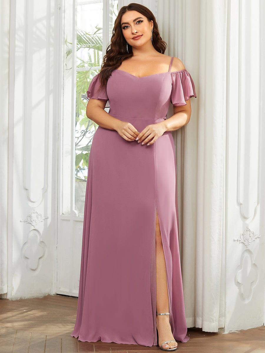 Plus Size Cold Shoulder Formal Bridesmaid Dress with Side Slit #color_Purple Orchid