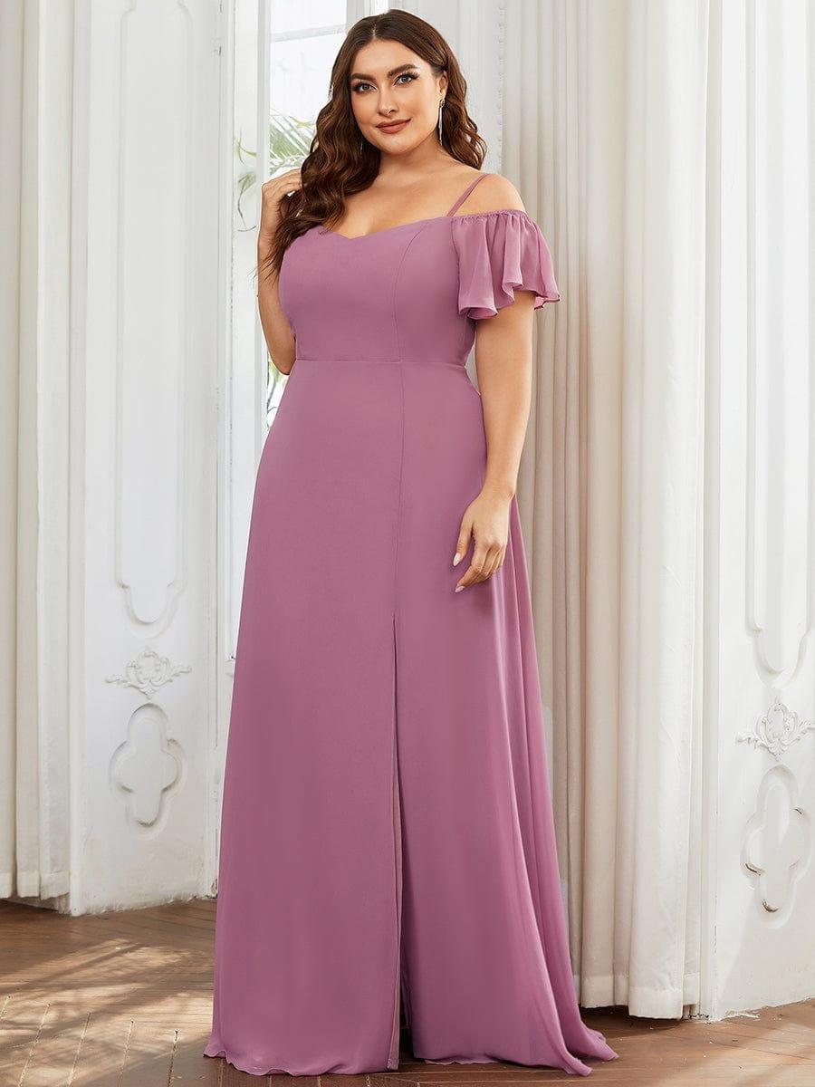 Plus Size Cold Shoulder Formal Bridesmaid Dress with Side Slit #color_Purple Orchid