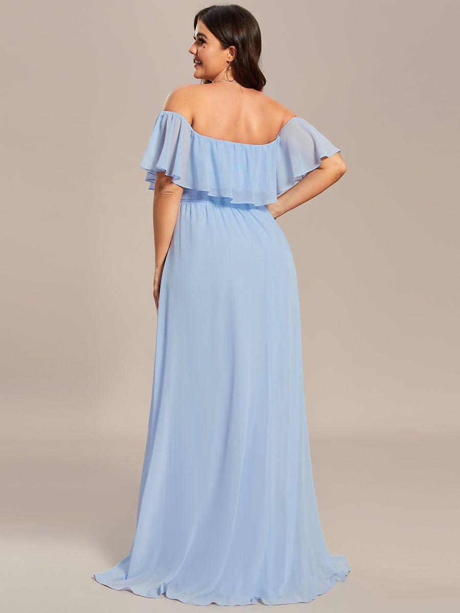 Off the Shoulder Ruffle Bodice Long Flowy Chiffon Bridesmaid Dress #color_Sky Blue