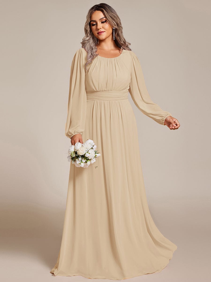 Chiffon High Empire Waist Puff Sleeve Bridesmaid Dress #color_Champagne