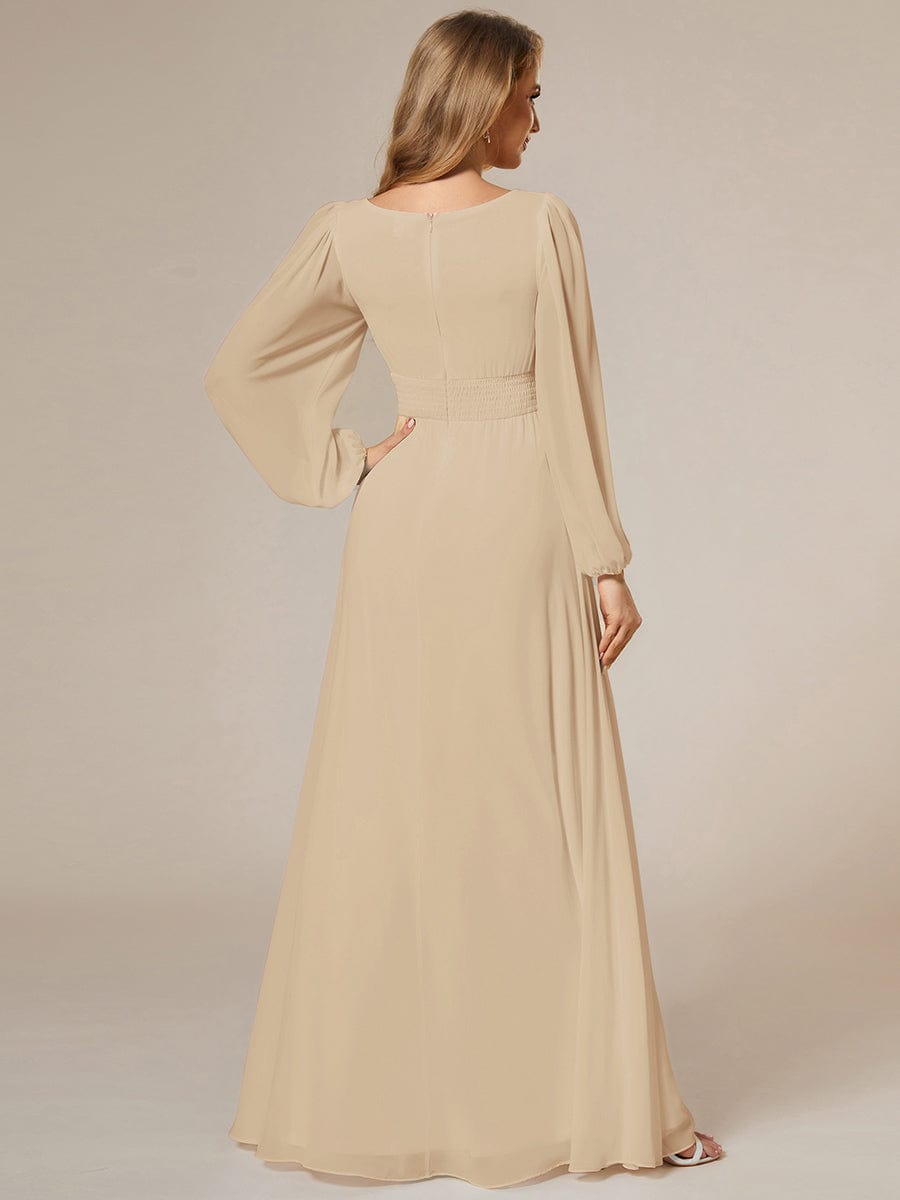 Chiffon High Empire Waist Puff Sleeve Bridesmaid Dress #color_Champagne