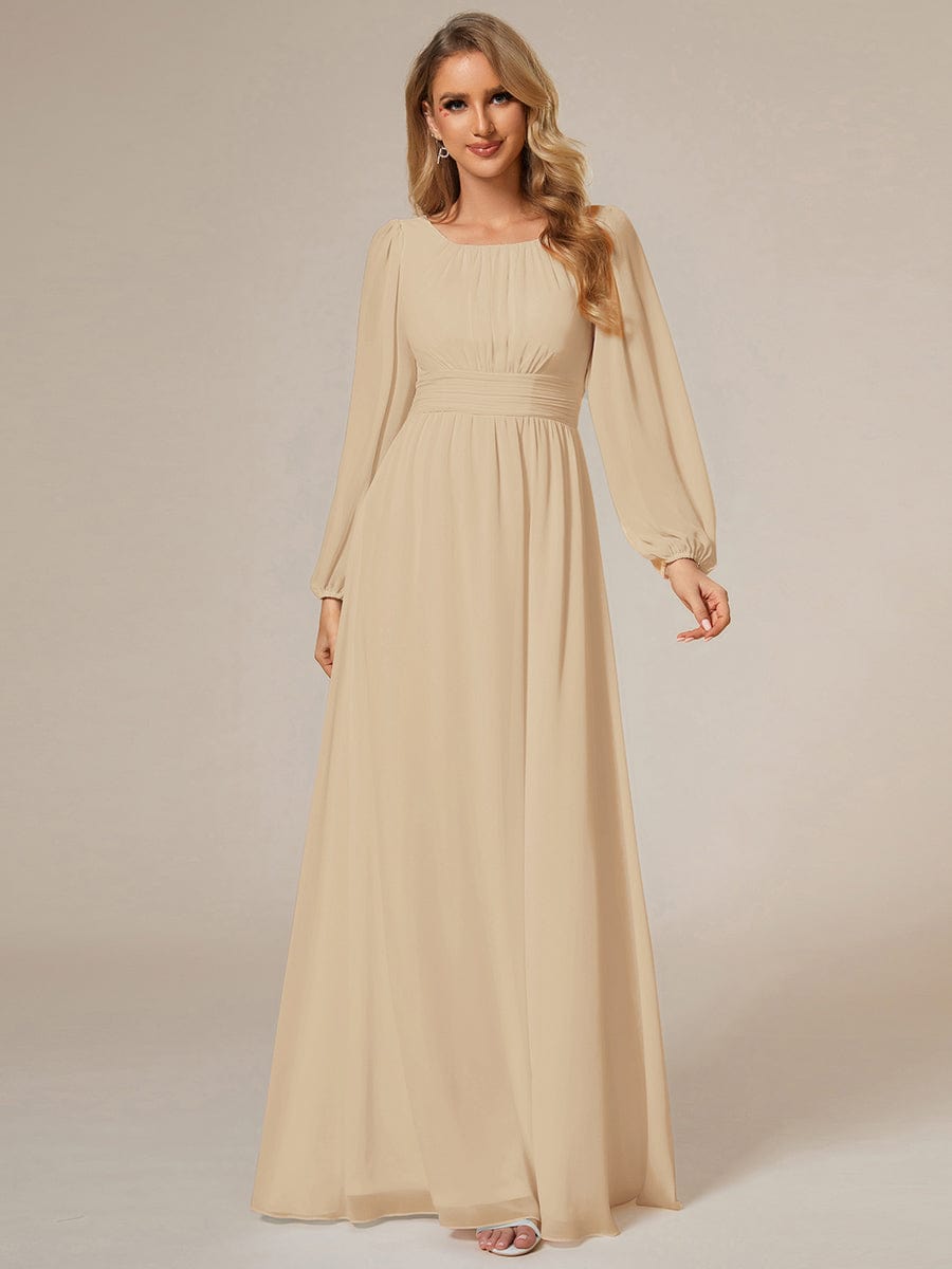 Chiffon High Empire Waist Puff Sleeve Bridesmaid Dress #color_Champagne