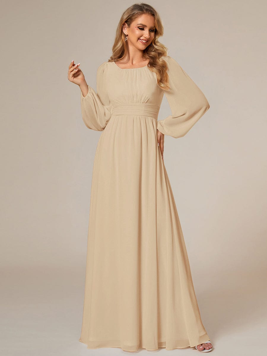 Chiffon High Empire Waist Puff Sleeve Bridesmaid Dress #color_Champagne