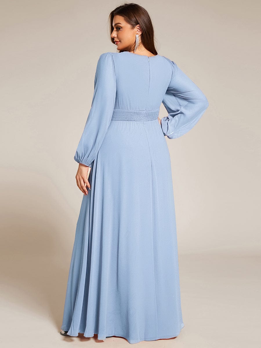 See-Througth Puff Sleeve Chiffon Plus Size Bridesmaid Dress #color_Ice Blue