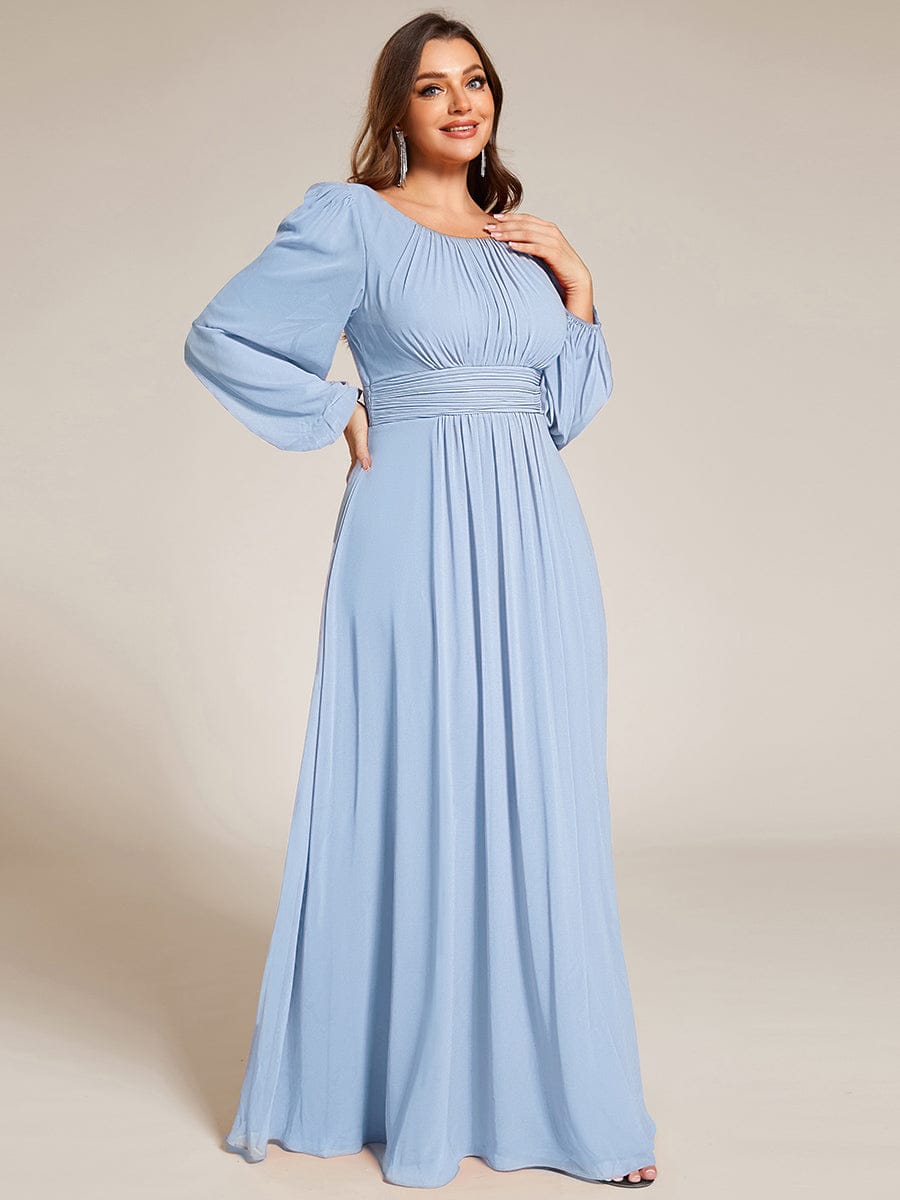 See-Througth Puff Sleeve Chiffon Plus Size Bridesmaid Dress #color_Ice Blue