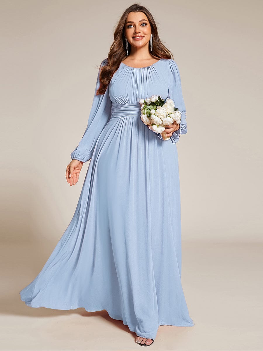 Chiffon High Empire Waist Puff Sleeve Bridesmaid Dress #color_Ice Blue