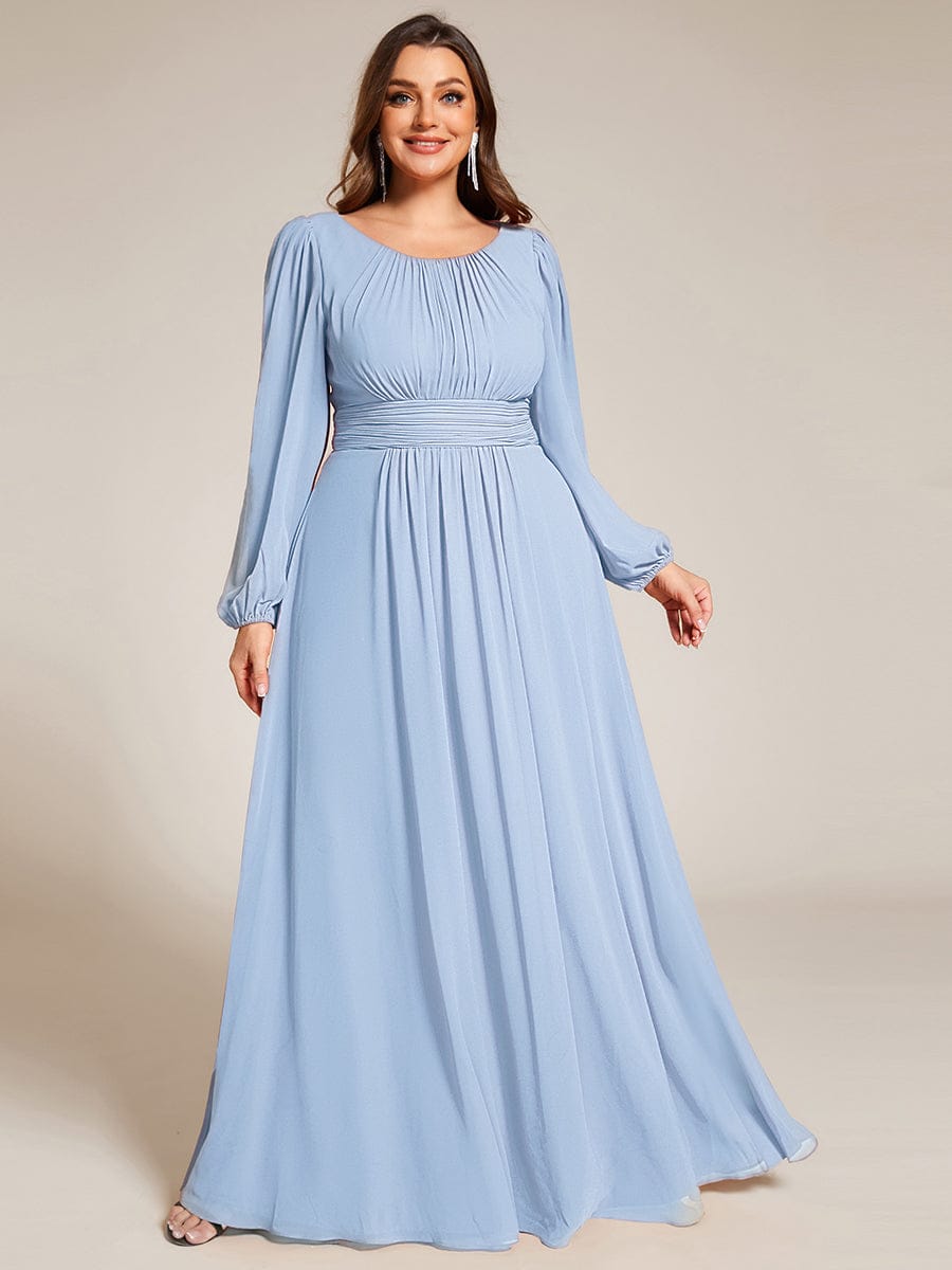 See-Througth Puff Sleeve Chiffon Plus Size Bridesmaid Dress #color_Ice Blue
