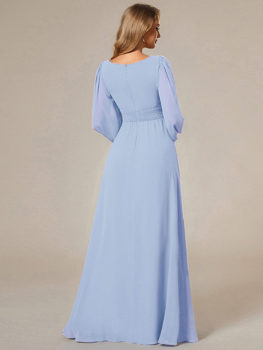Chiffon High Empire Waist Puff Sleeve Bridesmaid Dress #color_Ice Blue