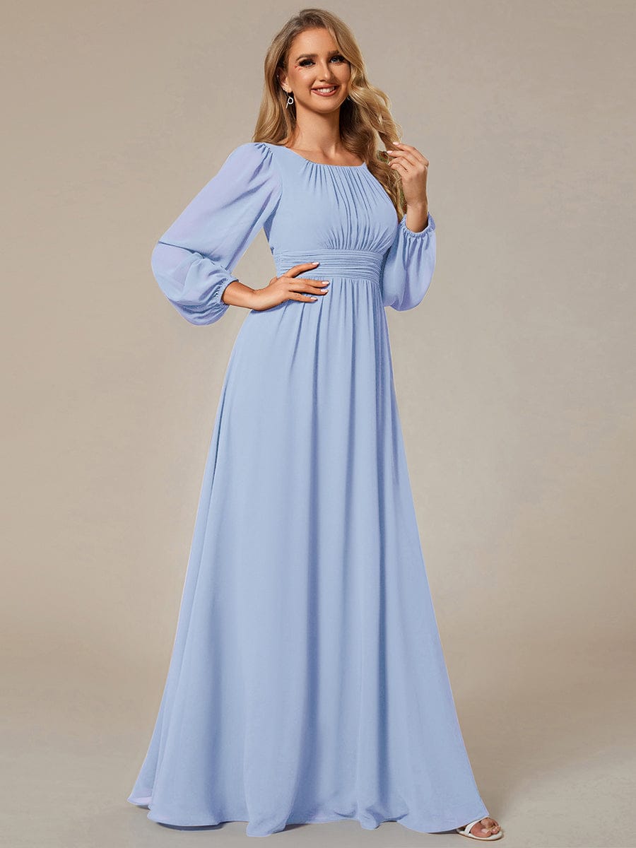 Chiffon High Empire Waist Puff Sleeve Bridesmaid Dress #color_Ice Blue